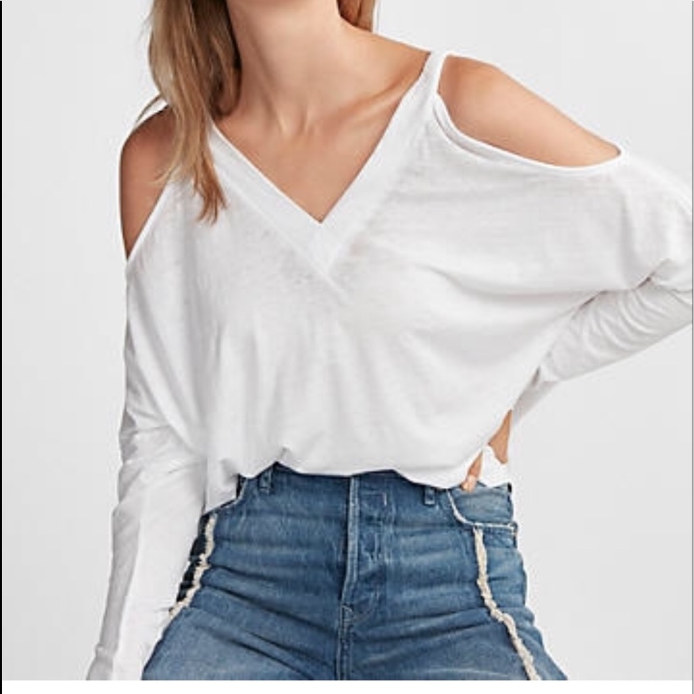 Express Cold shoulder Vneck shirt OLIVE MEDIUM